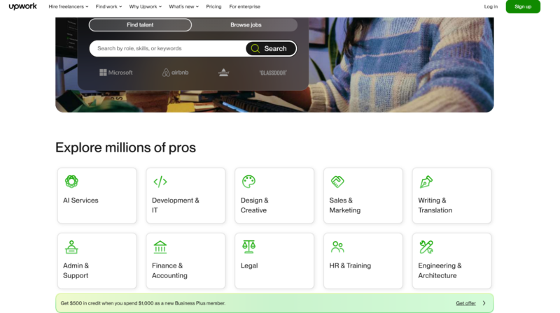upwork homepage screenshort